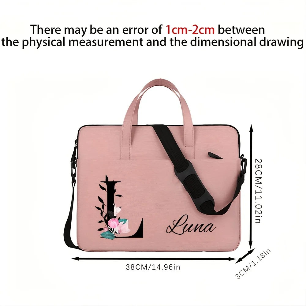 Customizable Laptop Bag-personalized High-Capacity Pink Briefcase Featuring the 26-Letter Alphabet