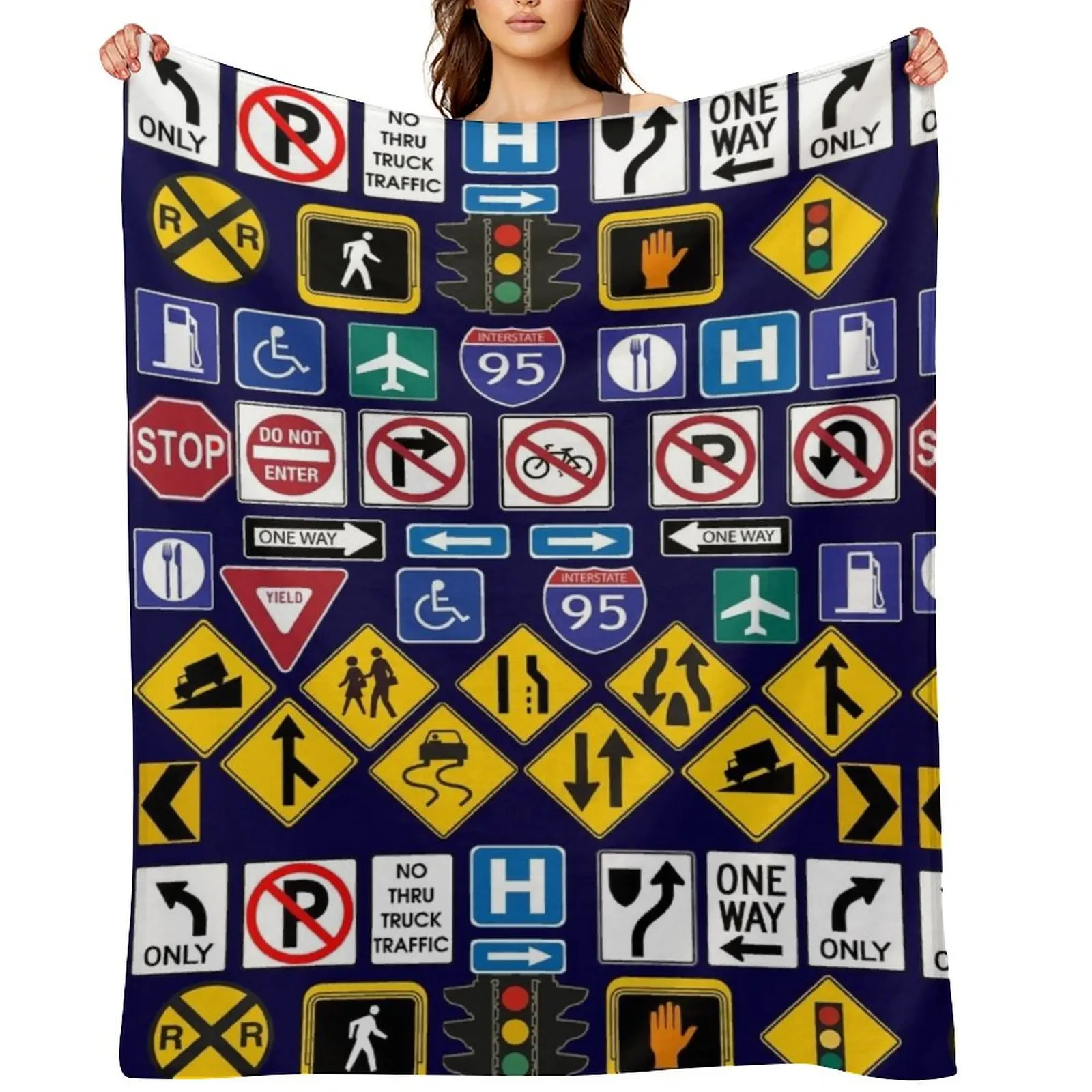 Road Signs, Regulations Signs Throw Blanket wednesday Sofa Throw Camping Heavy Blankets