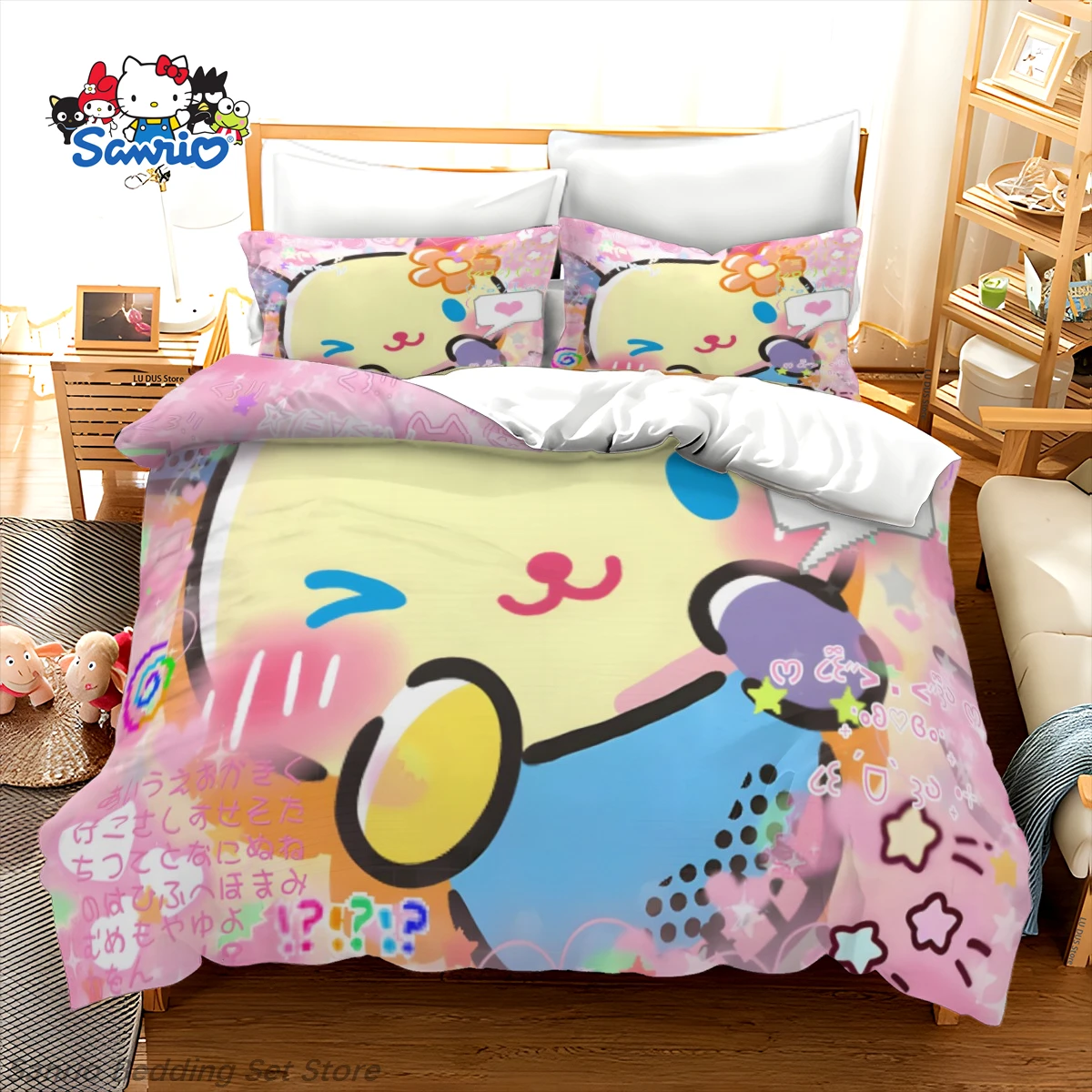 

Sanrio Usahana Bedding Set Kawaii Colorful Rabbit Duvet Cover with Pillowcases Cute Cartoon Quilt Cover for Girls Bedroom Decor