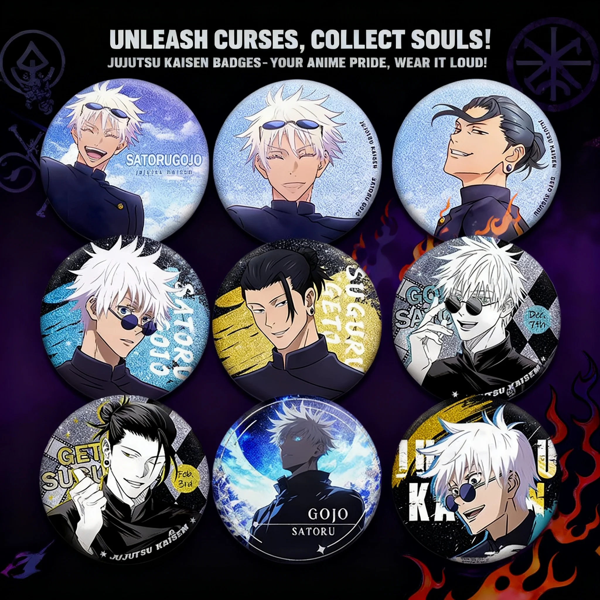 

Jujutsu Kaisen Pet 58 Badge Full Character Gojo Satoru Geto Suguru Tin Badge Anime Merchandise Pin Collection