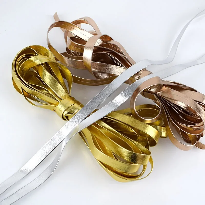 Meetee 5M 5-30mm Synthetic PU Leather Ribbon Trim in Gold Silver Rosegold Colors for Bag Clothing Jewelry Bows DIY Craft Decor