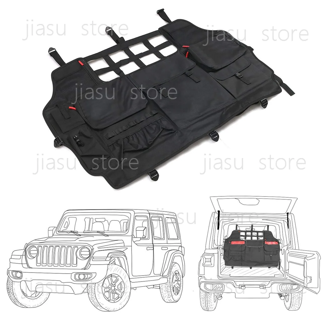 4 Door Rear Seat Cargo Net Storage Bag, Compatible with Jeep Wrangler JK JL 2007-2021, Trunk Organizer Accessory