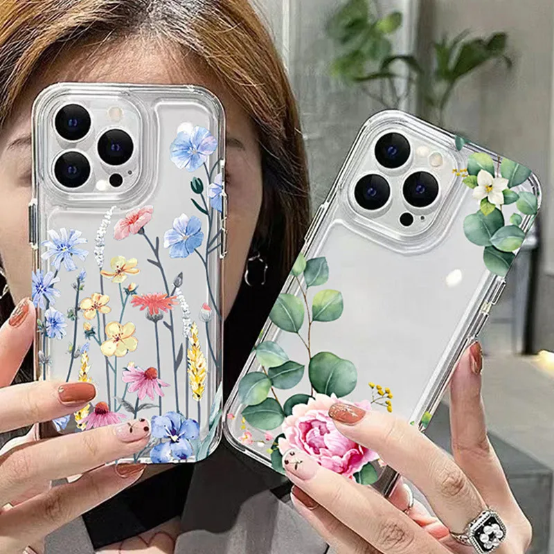 S24 Ultra Kleurrijke Bloem Clear Zachte Siliconen Case Voor Samsung A55 A54 5G A53 A52 A33 A34 A35 A32 S23 Plus S22 S21 S20 FE Cover