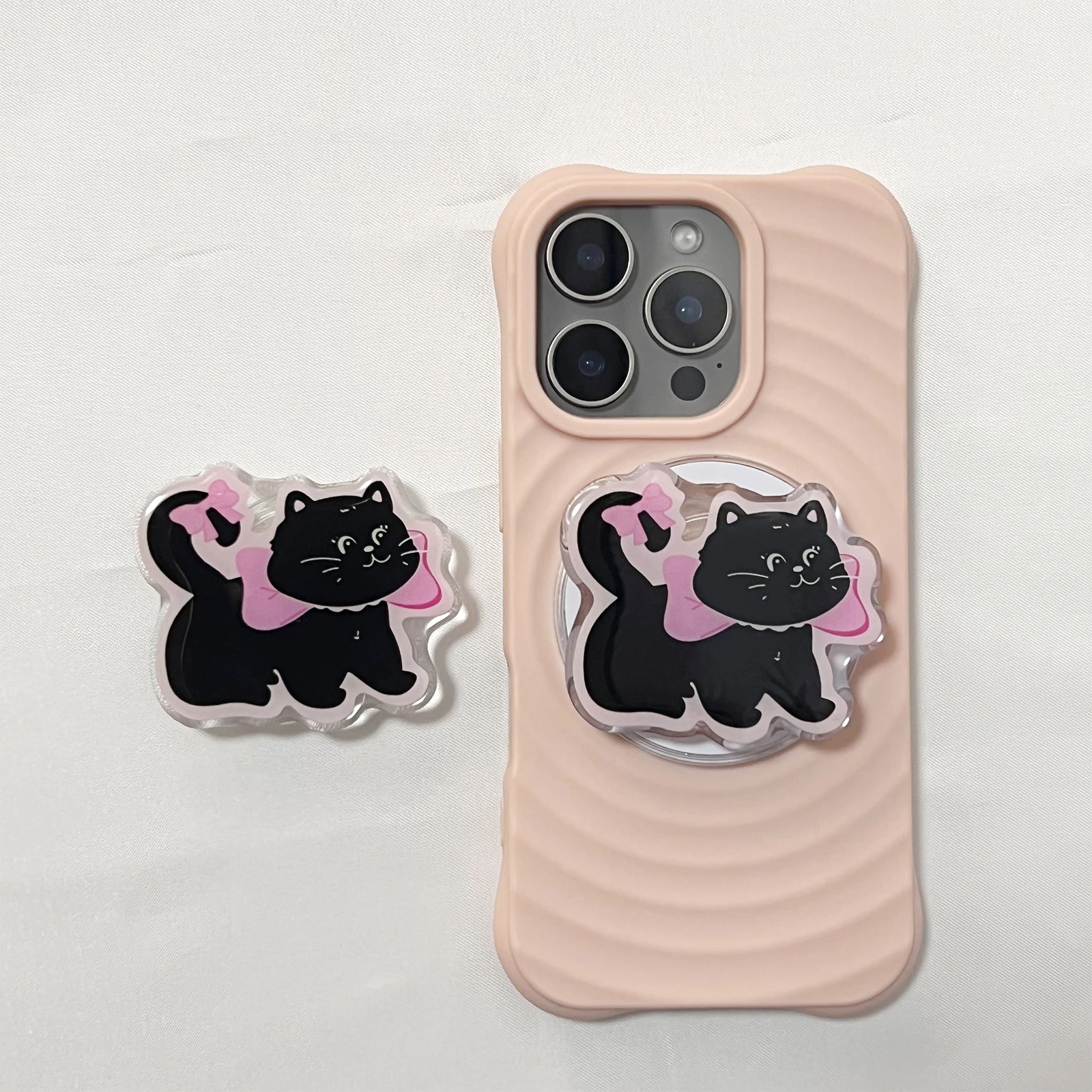 

Cute 360 Degree Rotation Pink Bow Black Cat For Phone Holder Foldable For iphone 17 Pro Max 16 Pro Max Girl Gift