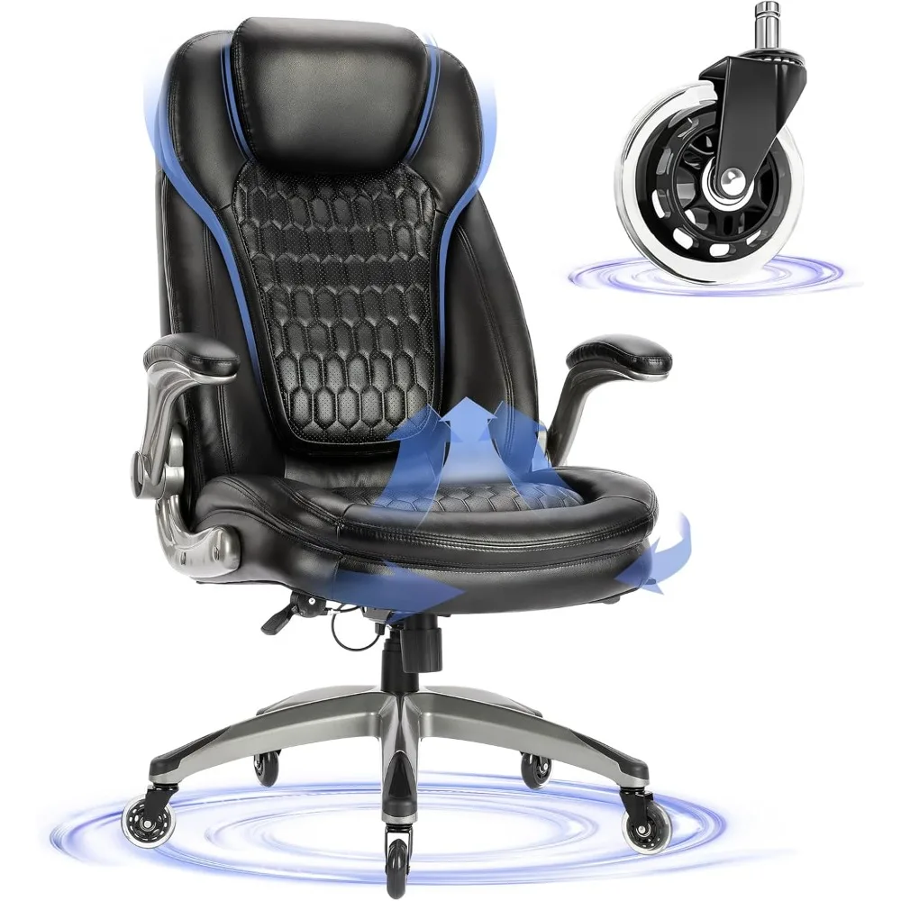 

Executive Office Chair-Ergonomic Computer Desk Chair, High Back Leather Chair with Padded Flip-up Arms