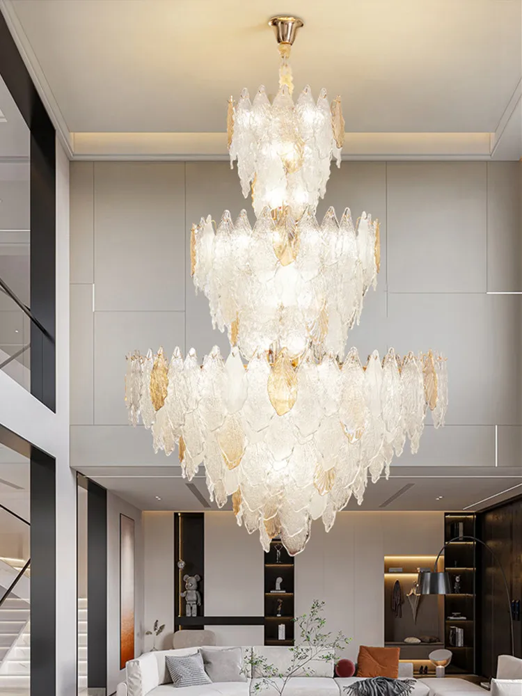 Lampadario a LED in cristallo a foglia postmoderna Lampadario a sospensione loft duplex di design di lusso per soggiorno, camera da letto, lampada decorativa