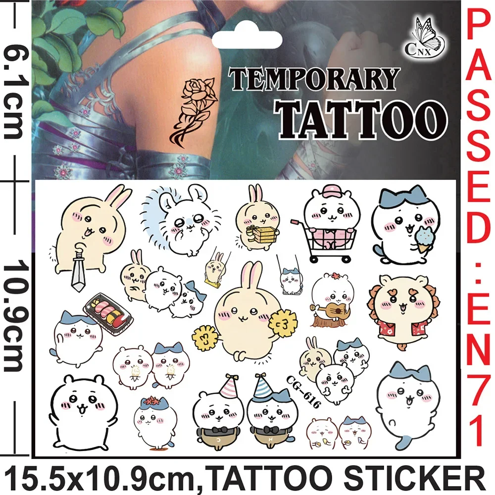 Chiikawa Cartoon Tattoo Sticker for Kids, Etiqueta descartável do tatuagem do partido, Usagi Cute Character Toy Gifts, Novo