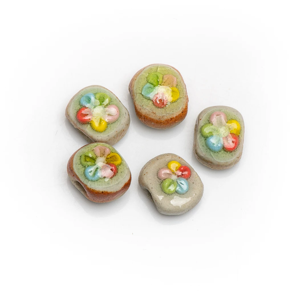 17# Manual Mud Pottery Beads  Handmade Vintage Flower Special Ceramic Pendant Jewelry Part For Necklace XN600