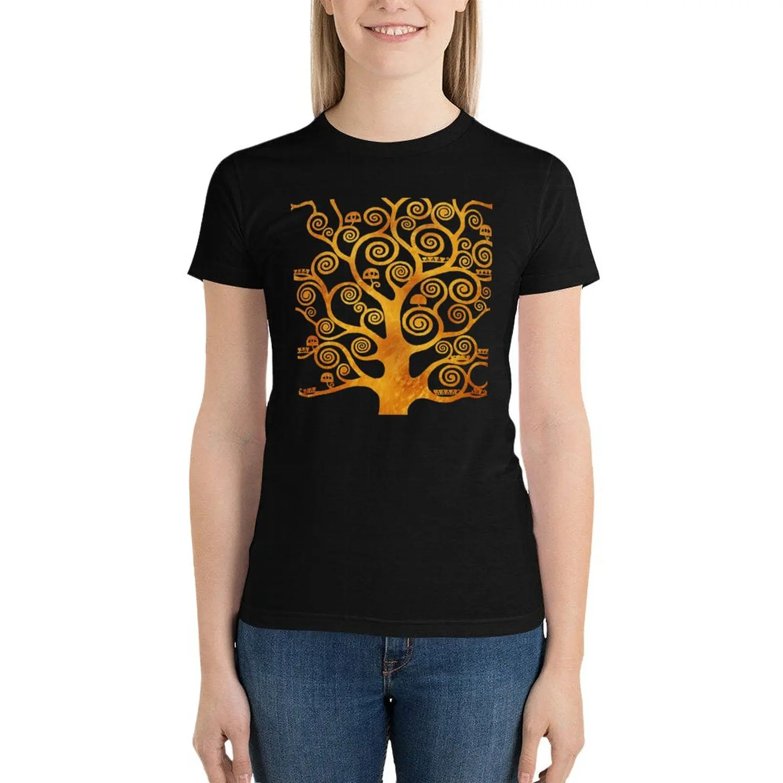 

Klimt Tree Gold & Black T-Shirt kawaii clothes cute tops Blouse graphic t-shirts for Women