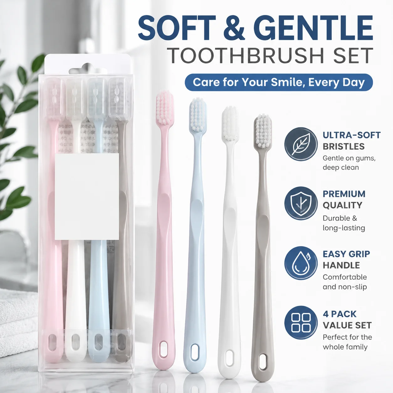Small head toothbrush, small brush head takes care of gums and mouth to remove stains, couple toothbrush
