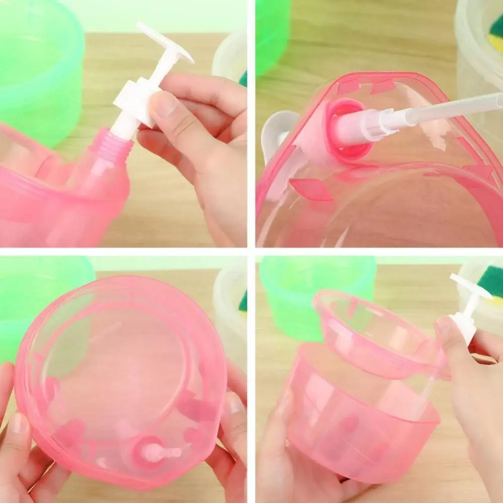 

With Cleaning Sponge Automatic Detergent Dispenser Plastic Press-Type Dish Soap Dispenser Manual Soap Dispenser Bottle