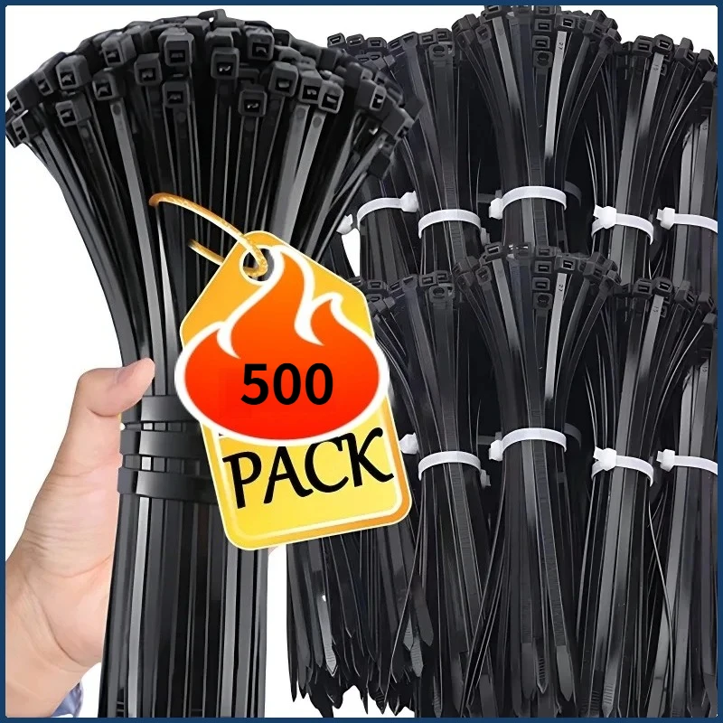 100/250/500PCS 4×300/4×400mm Self-locking Plastic Nylon Tie Black Fastening Strap Cable-Tie-Set Cable Zip Tie Wraps Strap Tie