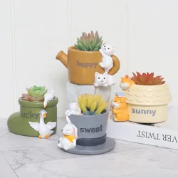 Cartoon Animal Flower Pot Cute Rabbit Shape Resin Succulent Plants Holder Flowerpot Garden Planting Pot Desktop Ornament Planter