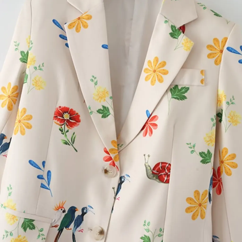 Dames bedrukt los colbert met enkele rij knopen Herfstmode Elegant stedelijk casual Europese en Amerikaanse stijl