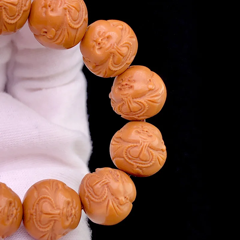 Carved Monkey Head Tuhao String Monkey Head Walnut Seiko Carving Dedicated to Buddha Maitreya Single Circle Bead Bracelet