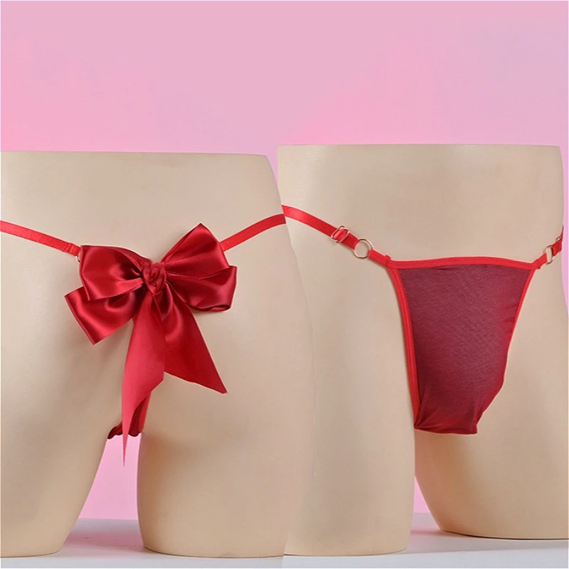 

Bowknot Thongs Men Sexy Underwear Adjustable Waistband Big Pouch Bag Mens Lingerie Male Erotic G-Strings Sissy Panties Unterhose