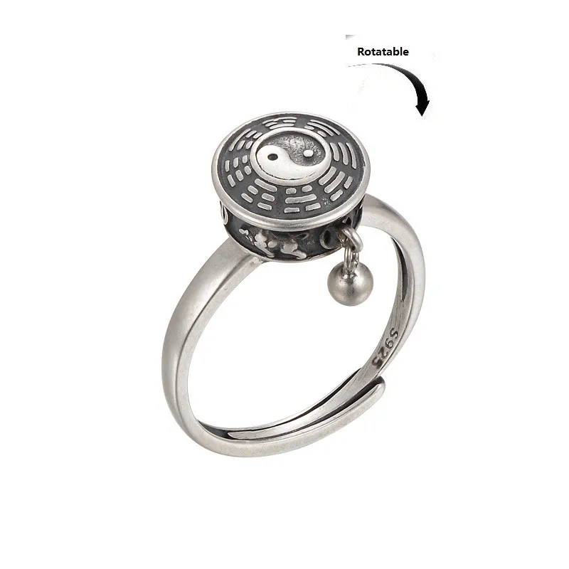 Rotating Fidget Tai Chi Gossip Pattern Spinner Ring Anti Anxiety Knuckle Jewelry Men Vintage Relief Stress Ring Gift Accessories
