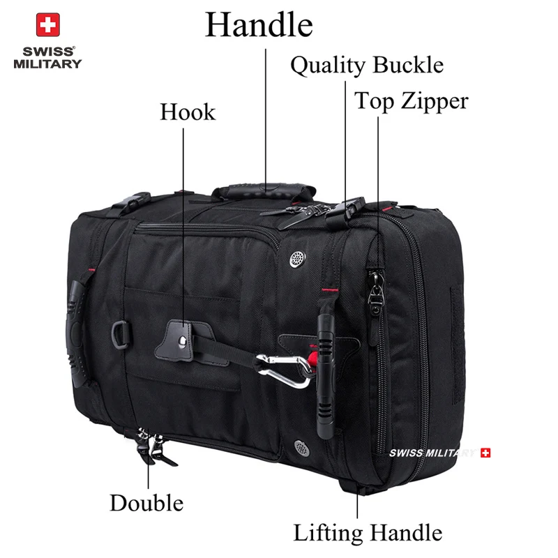 SWISS MILITAIRE 50L 70L Sac à dos de voyage de grande capacité Bagages Sports Training Fitness Chaussures indépendantes Sac de rangement Sacs pour ordinateur portable