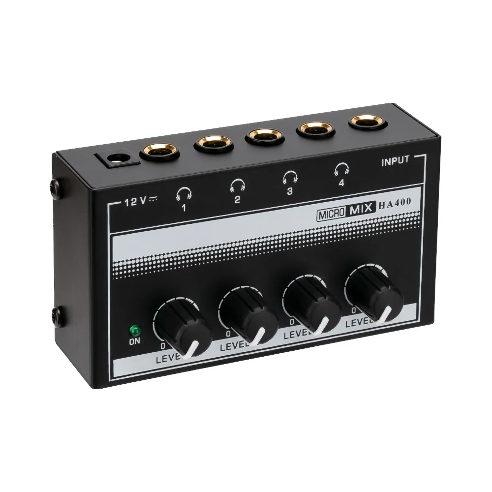 

Headphone Amplifier Stereo Ultra Compact 4-Channel Headphone Amp Splitter for Studio and Stage with 12V Power Adapter