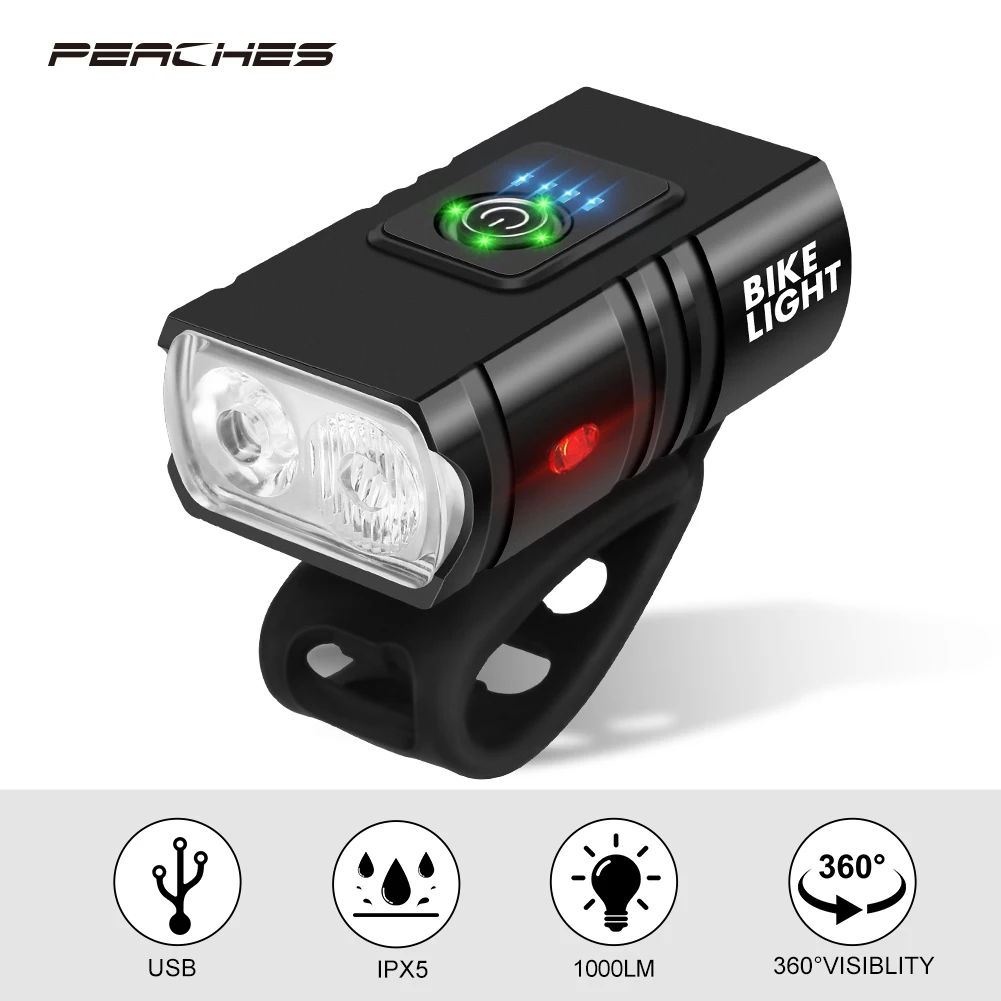 Feu de bicyclette étanche à LED 1000lm, Rechargeable par USB, phare de bicyclette, lampe torche, signalisation de sécurité pour le cyclisme