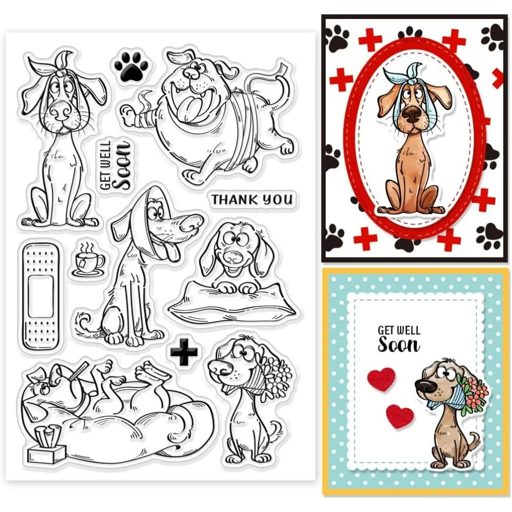 Comic Dog Clear Stamps Cartoon Animals Silicone Clear Stamp Seals Get Well Soon Transparent Stamps for DIY Scrapbooking