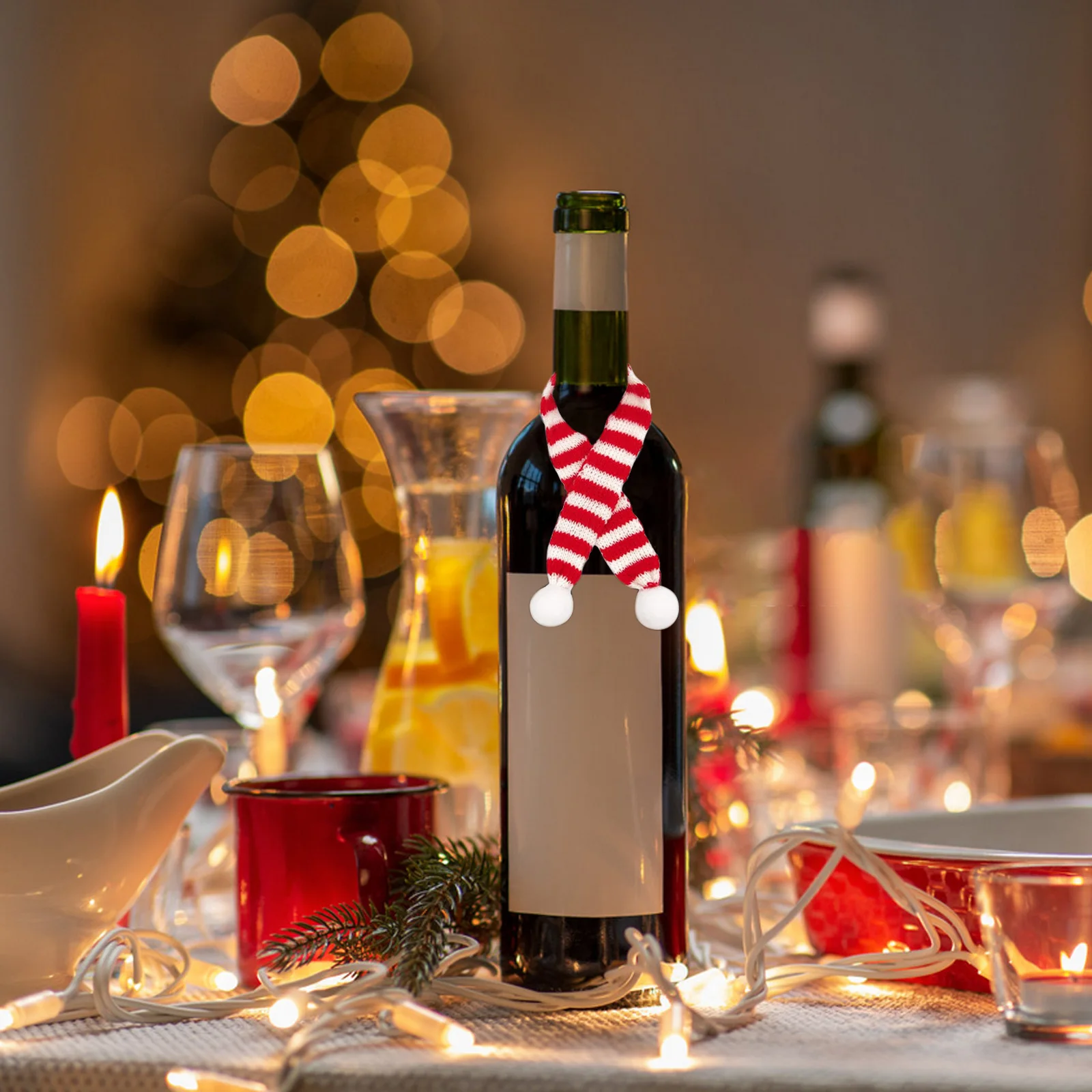 

12Pcs Cute Mini Christmas Scarf Wine Bottle Cover Xmas Party Decoration Holiday Ornament