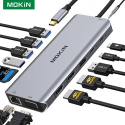 MOKiN Hub USB C Docking Station USB HUB to Dual 4K HDMI USB Type C Multiport Adapter with USB3.0 for Macbook Air Pro iPad Lenovo