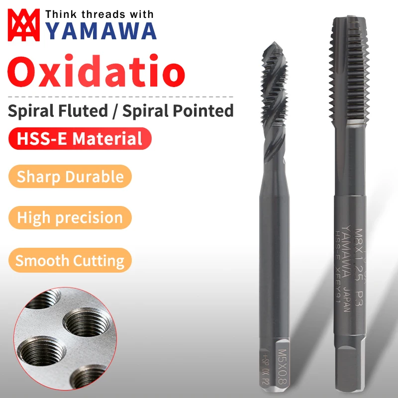 YAMAWA HSSE INOX Spiral Pointed Tap/Spiral Fluted Tap M1-M24 Machine Thread Tap for CNC Blind/Through Hole Steel Metalworking