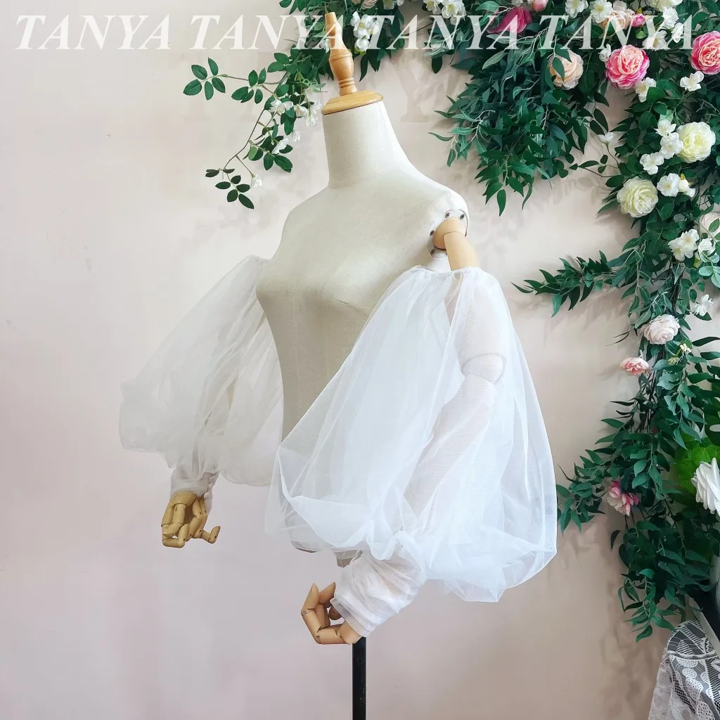 Simple Detachable Puffy Sleeves For Wedding Buttons Cuff Romantic Tulle Bride Arm Decoration Bridal Accessories