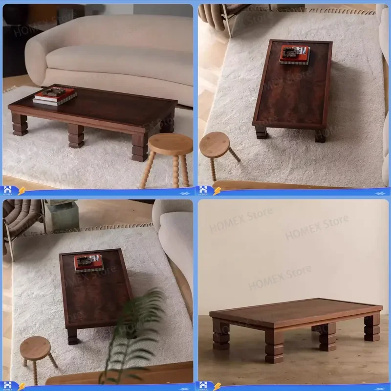 Retro Wabi Sabi Solid Wood Coffee Table Natural Bark Edge Living Room Side Table Set Light Luxury Designer Small End Table