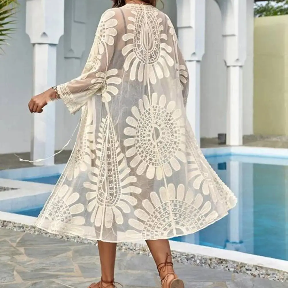 Taille unique Sexy à lacets été plage couvrir couleur unie femmes robe de plage fleur broderie femmes vêtements
