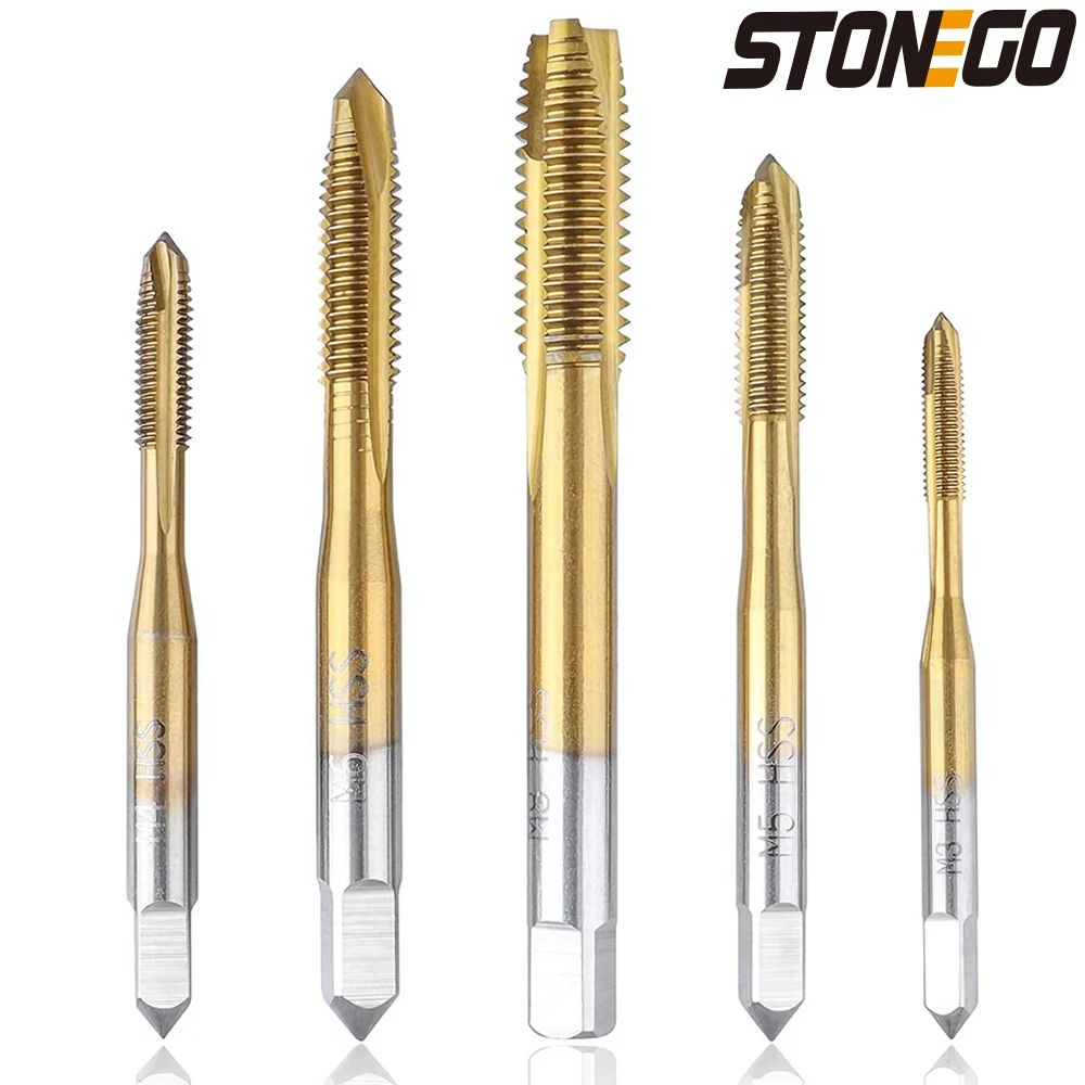 STONEGO 1PC/5PCS Titanium Coated Metric Tap Drill - M3-M8 HSS Spiral Fluted for Enhanced Thread Cutting
