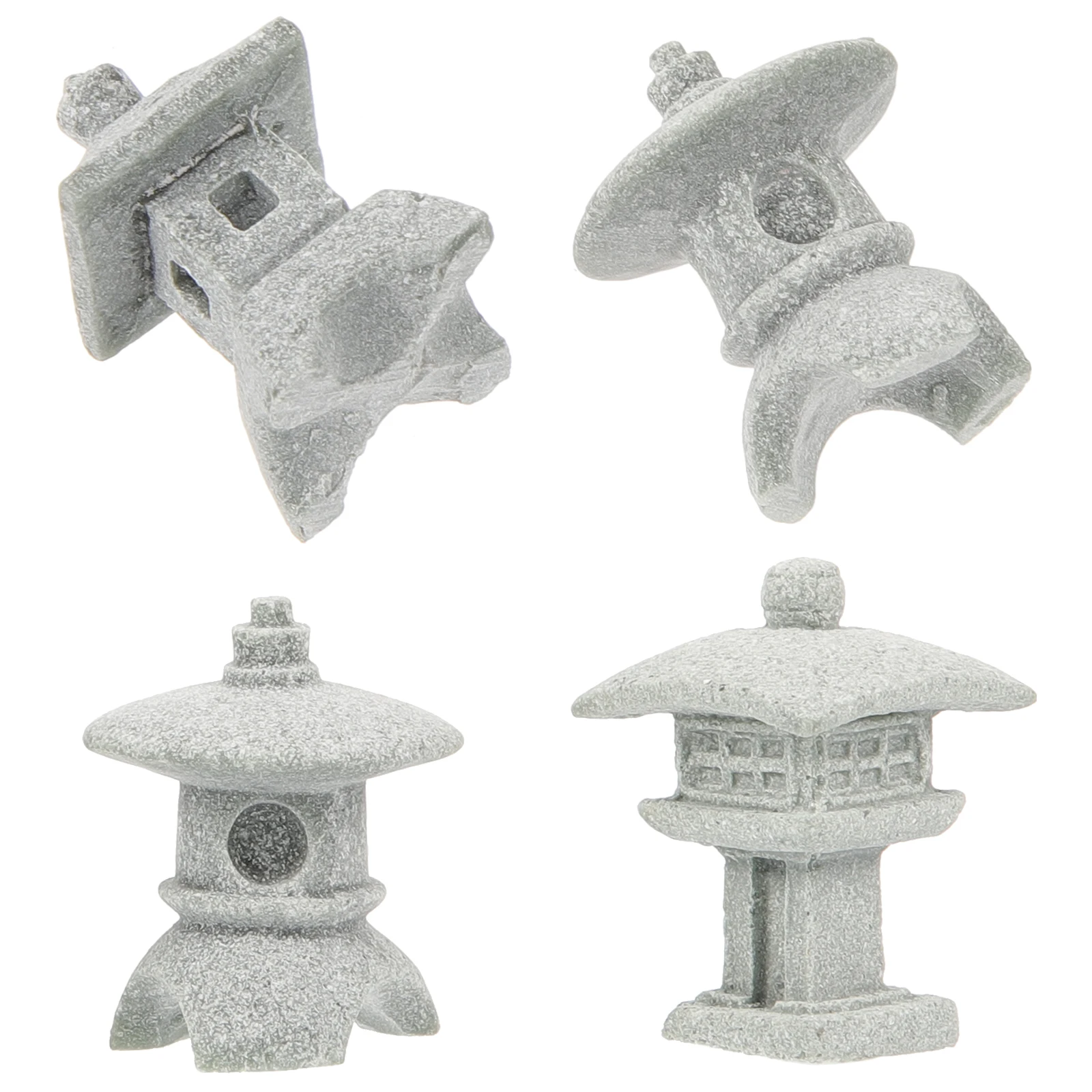 

4 Pcs Lantern Stone Statue Asian Decor Mini Pavilion Model Miniature Japanese Aquarium Decorations Sandstone Garden Man