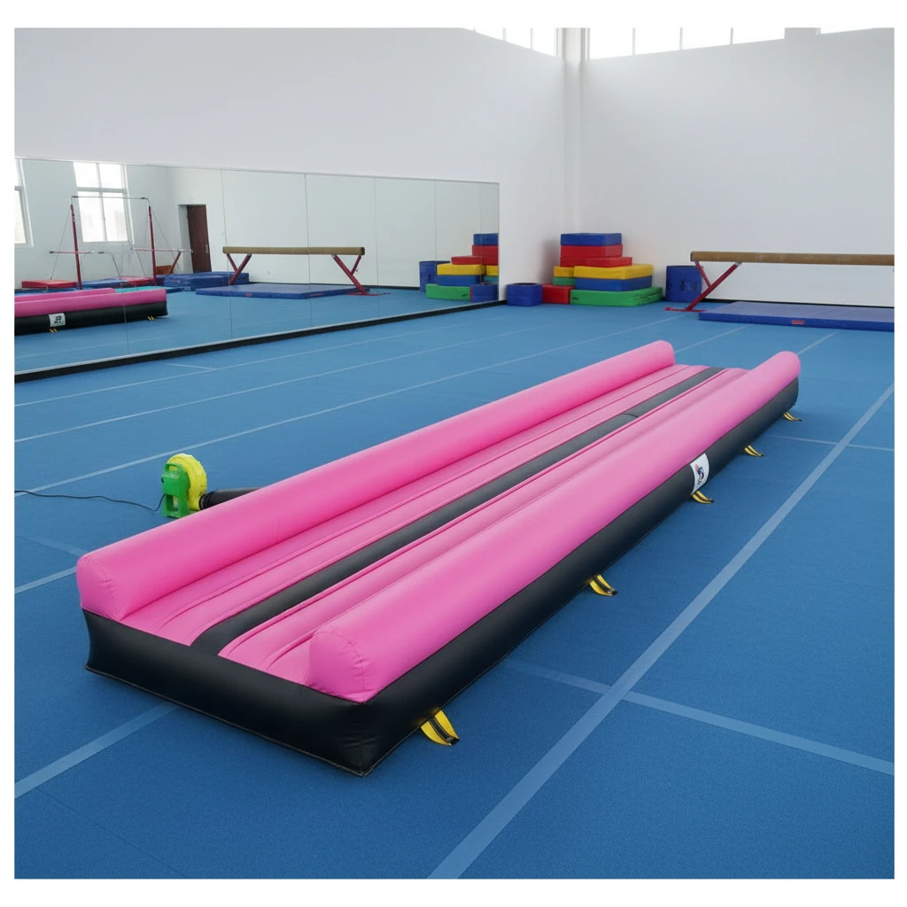 

Portable 8m gymnastics training air cushion tumbling track, commercial PVC inflatable gymnastics air cushion track