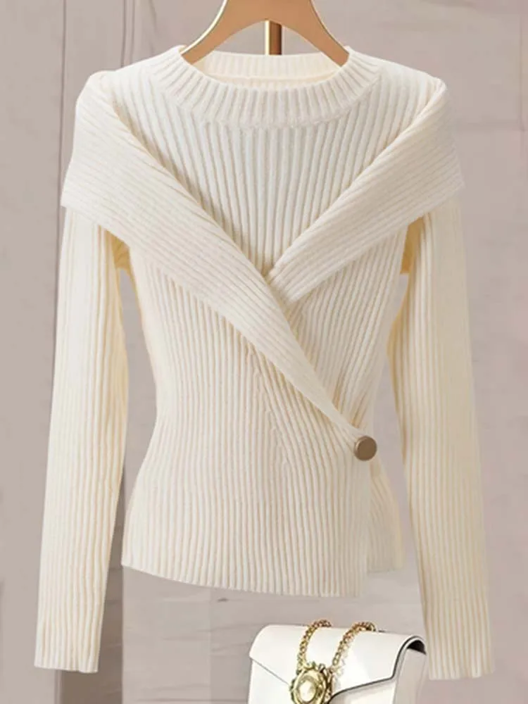 

Women's elegant slim round neck long-sleeved pullover wool top is versatile, fashionable and casual, suitable for daily travel