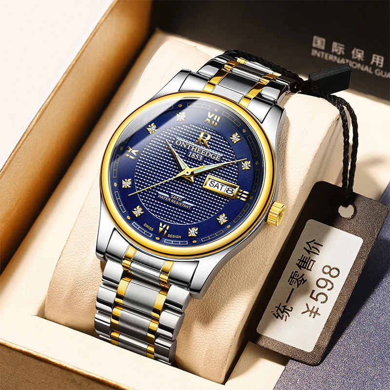 นาฬิกาข้อมือกันน้ำสำหรับกีฬาสแตนเลสนาฬิกากลไกสำหรับบุรุษแบบใหม่สำหรับผู้ชาย