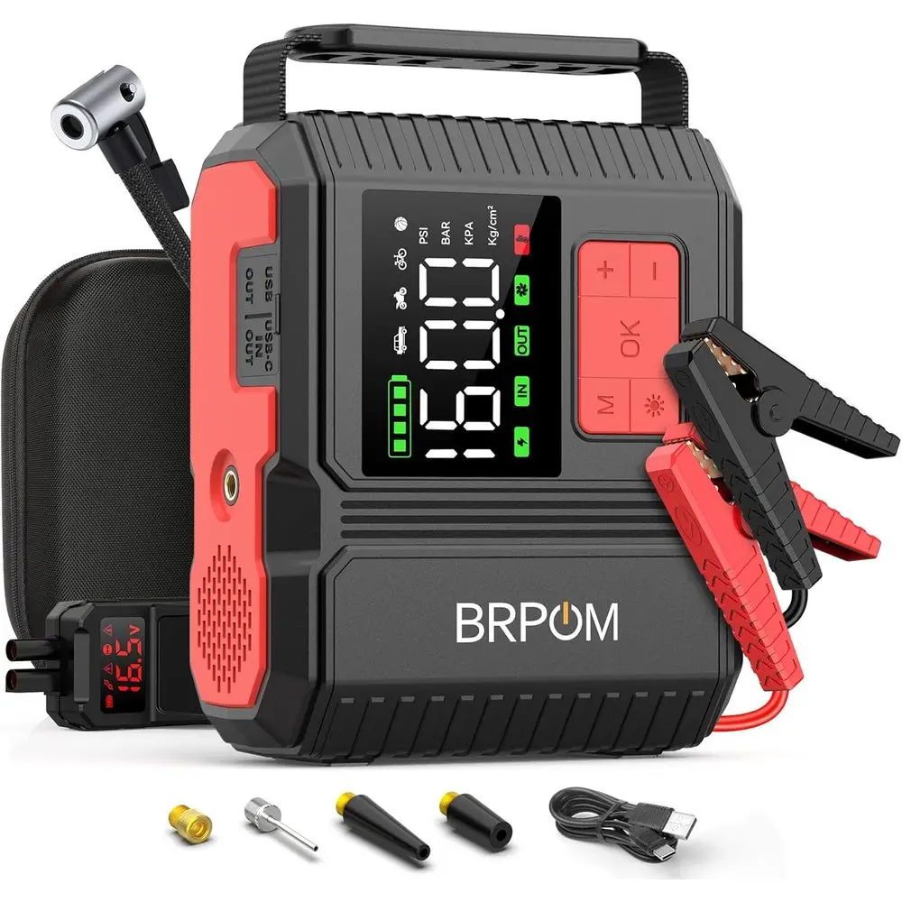 

9000A Peak 26800mAh Portable Jump Starter with Air Compressor for Gas Engines up to 12.0L, 160PSI, 50 Jumps, Quick Charge