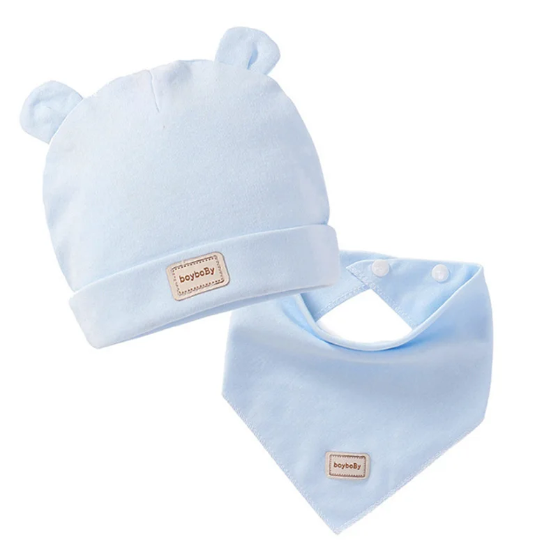 Cute Kids Hat Cap with Bibs Candy Solid Colors Boys Girls Baby Beanies Hats Cotton Born Baby Hat Bibs Toddler Infant Caps