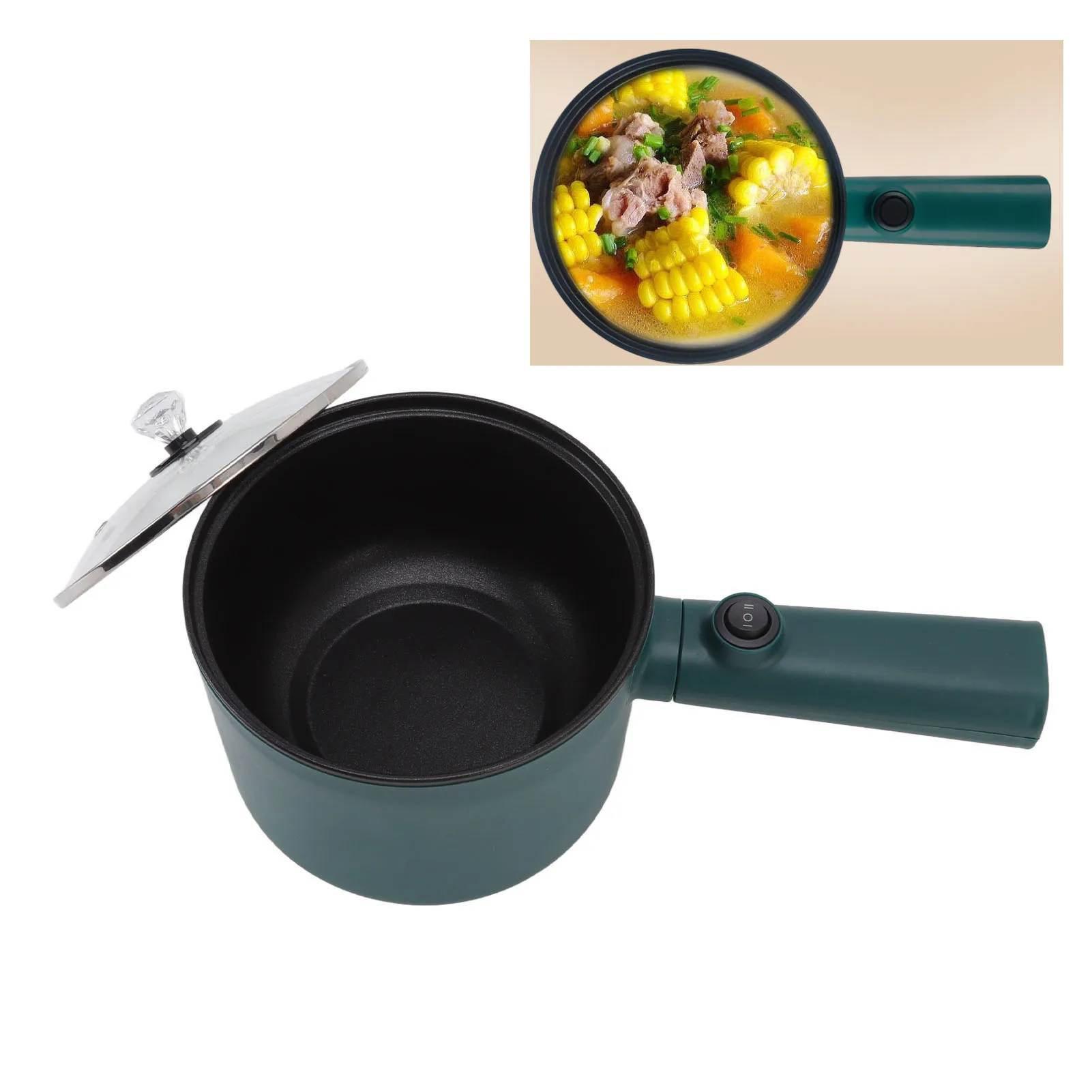 

1.8L Electric Cooker, Electric Cooking Pot 1.8L Nonstick Food Grade 2 Temperature Mode 6 Function Long Handle Electric Cooker