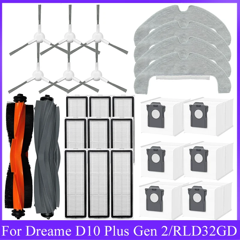 For Dreame D10 Plus Gen 2/RLD32GD Main Side Brush Filter Accessories One Time Large Capacity Dust Bag Vacuum Cleaner Parts