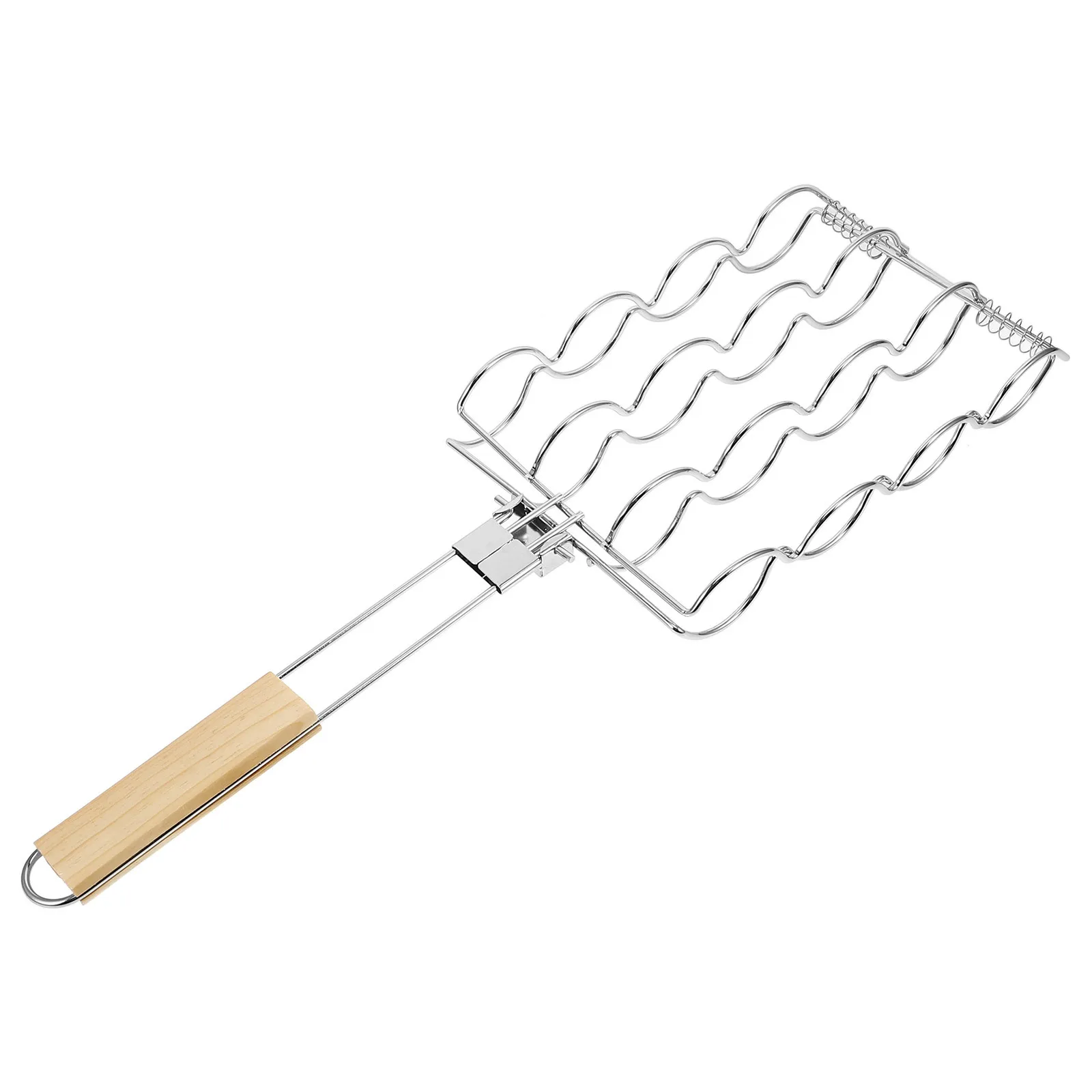 

1pc Folding Bbq Grill Rack Reusable Grilling Net Wooden Handle Even Heat Distribution For Outdoor Camping Fish Sausage Corn