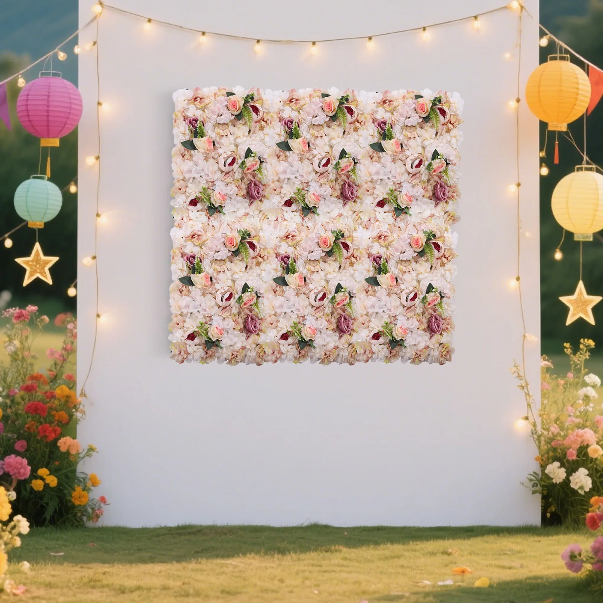 

6 Piece Pink Yellow Silk Flower Wall Panel Set 24x16 Inch Artificial Rose Backdrop for Wedding Party Home Room Photo Booth Decor