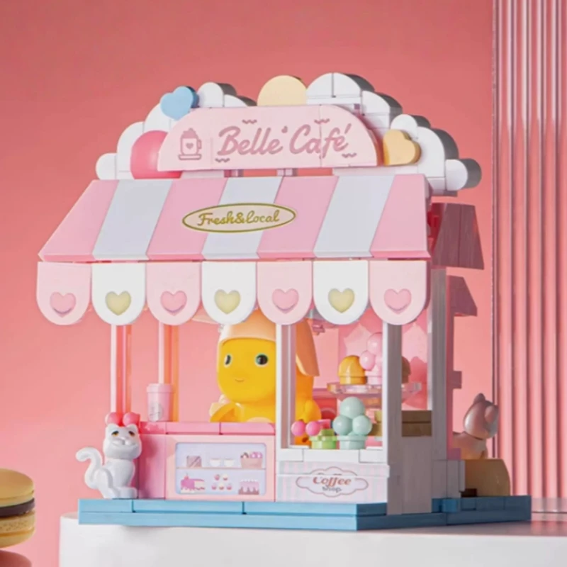 

Milk Dragon Building Block Street View Cold Drink Shop Assembled Toy Cake Shop Decorations Coffee House Model Collection Gifts