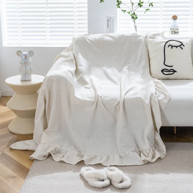 Farmhouse Couch Cover Cotton Linen Sofa Covers Washable Sectional Sofa Slipcover Multi-Use Furniture Protector for Dogs Pets