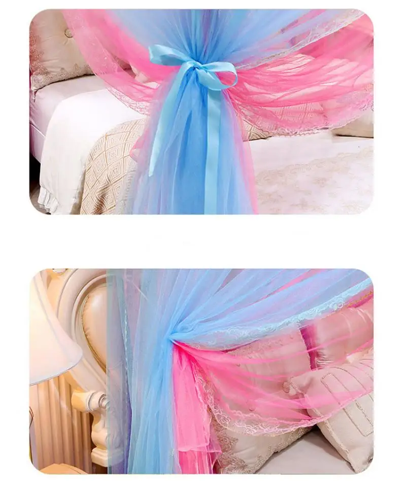 2025 New Palace Double-Layer Contrasting Mosquito Net Girl Style Encrypted Triple Door Soft Mesh Floor Bed Canopy with Folds