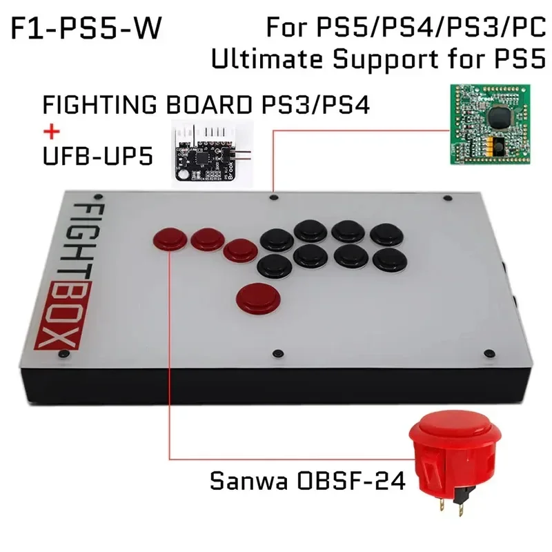 

FightBox FIGHTING BOARD-UP5 All Buttons Hitbox Style Arcade Joystick Fight Stick Controller for PS5/PS4/PC/XBOX Sanwa OBSF-24/30