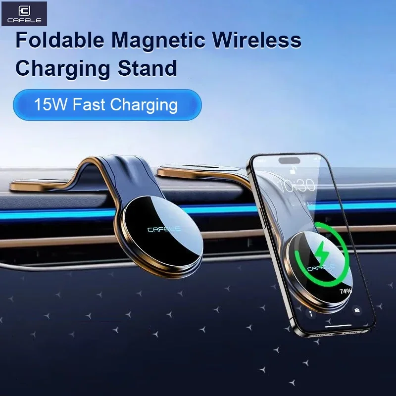 

Беспроводное зарядное устройство CAFELE, автомобильный держатель для телефона, 15 Вт, станция быстрой зарядки, магнитная мобильная поддержка для автомобильного держателя сотового телефона, складной