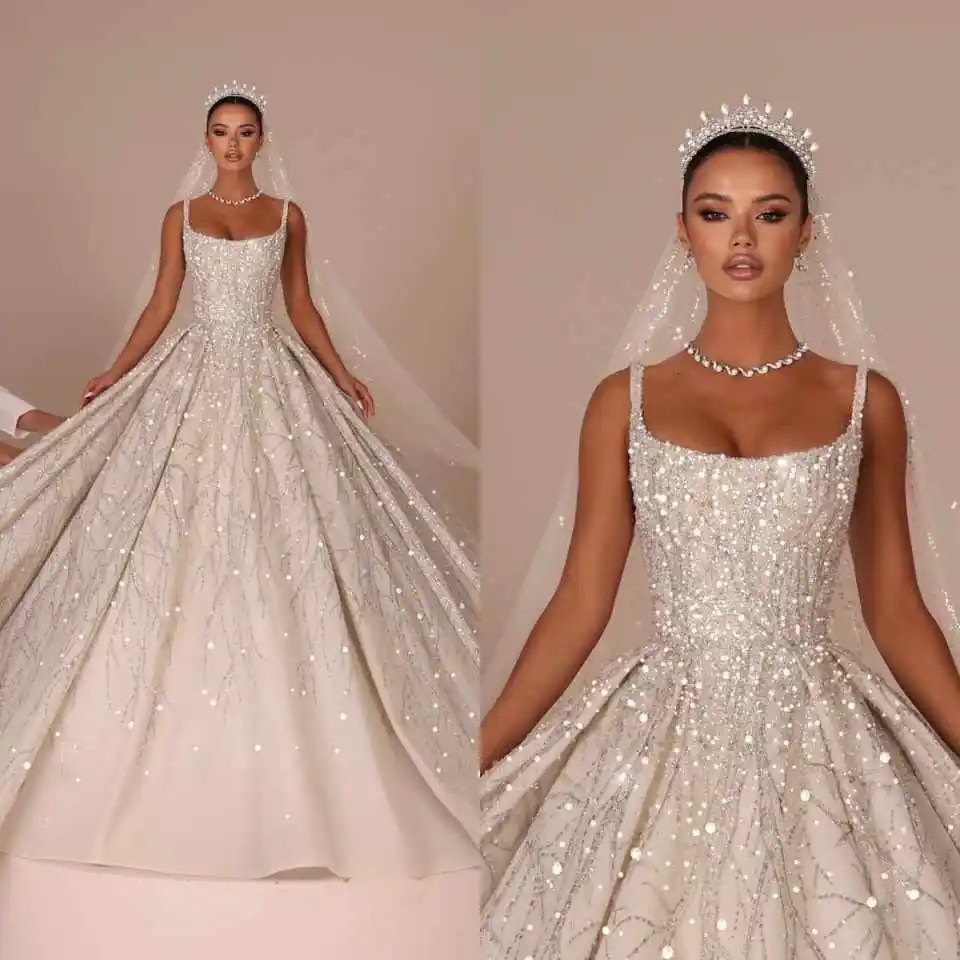 Customized Sweetheart Appliques Sequined Wedding Dress Court Train Sleeveless New Style Ball Gown Luxury Bridal Gowns