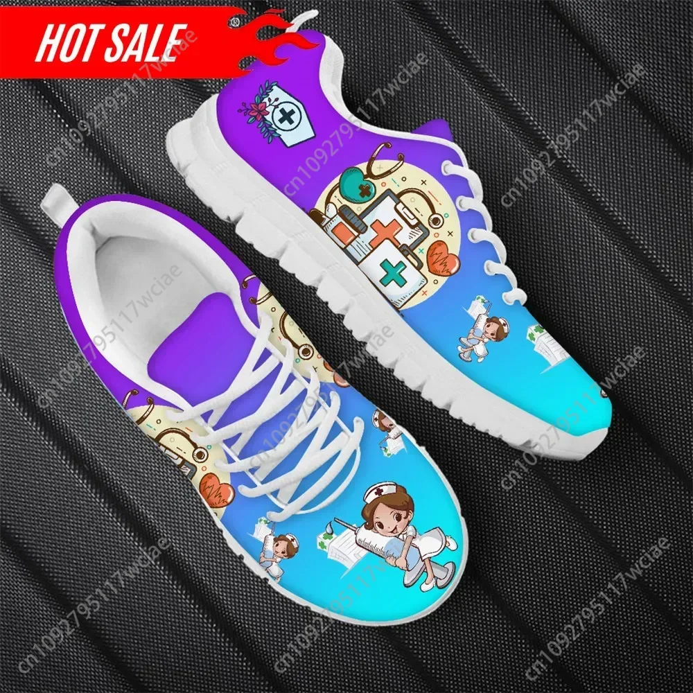 

Gradient Cartoon Nurse Medicine Pattern Women Casual Sneakers Nursing Comfortable Mesh Flats Shoes for Female Girls