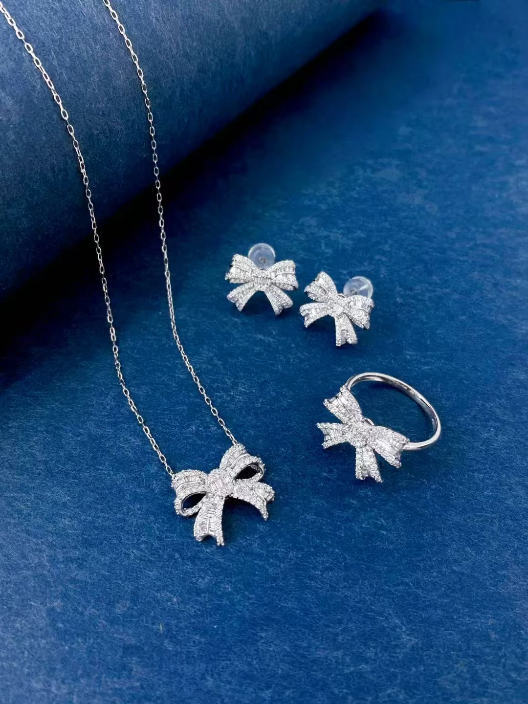 

XCL HOT SALE ROMANTIC BOWKNOT STYLE NATURAL DIAMOND FINE JEWELRY SET FOR ENGAGEMENT PARTY WEEDING ANNIVERSARY GIFT